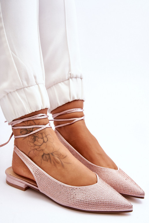 Tied Ballerinas With Rhinestones Beige Mavis