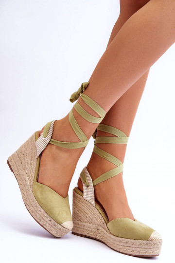 Tied Sandals On A High Wedge Green Lendy