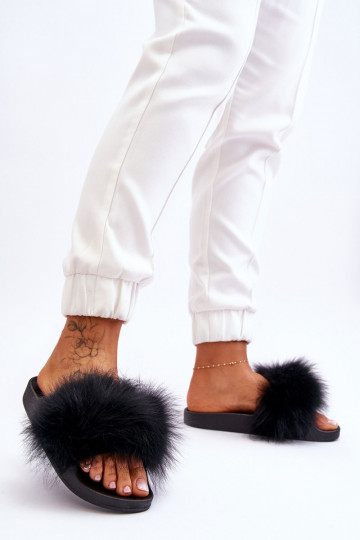 Women's Rubber Slippers With Fur Black Lucrece 2