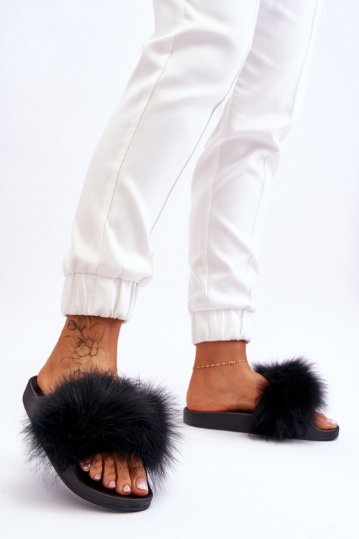 Women's Rubber Slippers With Fur Black Lucrece Women's Rubber Slippers With Fur Black Lucrece
