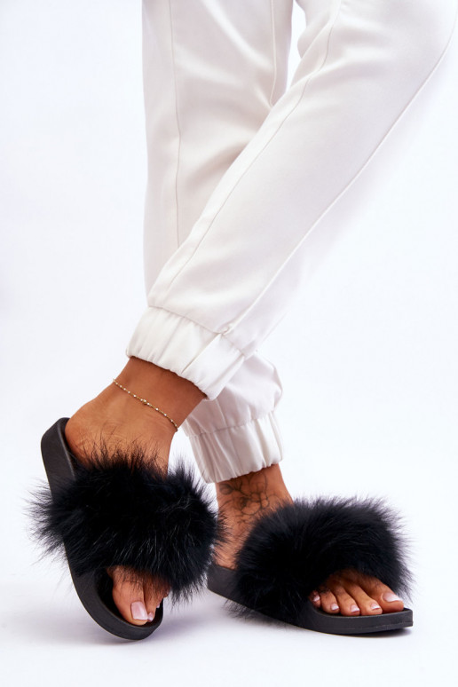 Women's Rubber Slippers With Fur Black Lucrece Women's Rubber Slippers With Fur Black Lucrece