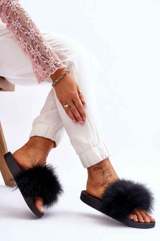 Women's Rubber Slippers With Fur Black Lucrece Women's Rubber Slippers With Fur Black Lucrece