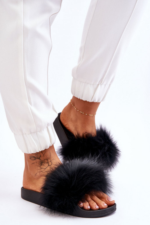 Women's Rubber Slippers With Fur Black Lucrece Women's Rubber Slippers With Fur Black Lucrece