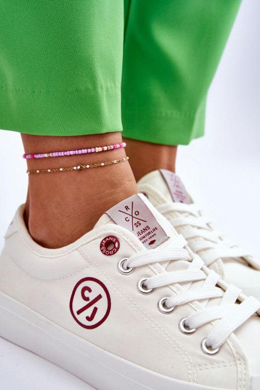 Women's Cross Jeans Fabric Sneakers LL2R4043 White