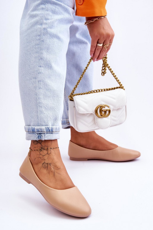 Leather Ballerina Classic Beige Stacee Leather Ballerina Classic Beige Stacee