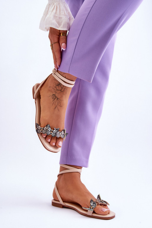 Women's Sandals With Decorative Butterflies Beige Jeane Women's Sandals With Decorative Butterflies Beige Jeane