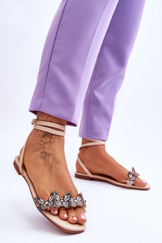 Women's Sandals With Decorative Butterflies Beige Jeane Women's Sandals With Decorative Butterflies Beige Jeane