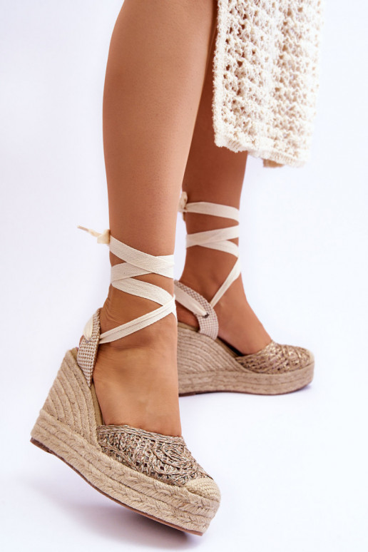 Tied Women's Wedge Sandals Beige Josephine Tied Women's Wedge Sandals Beige Josephine