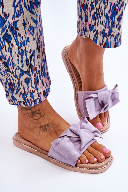 Suede Women's Slippers With Bow Violet Amber Suede Women's Slippers With Bow Violet Amber