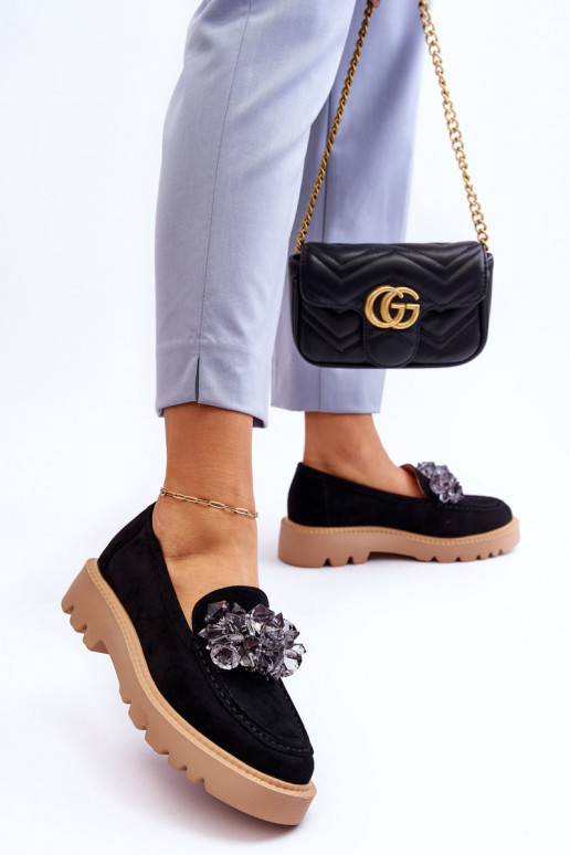 Fashionable suede moccasins with crystals Black Demeris Fashionable suede moccasins with crystals Black Demeris