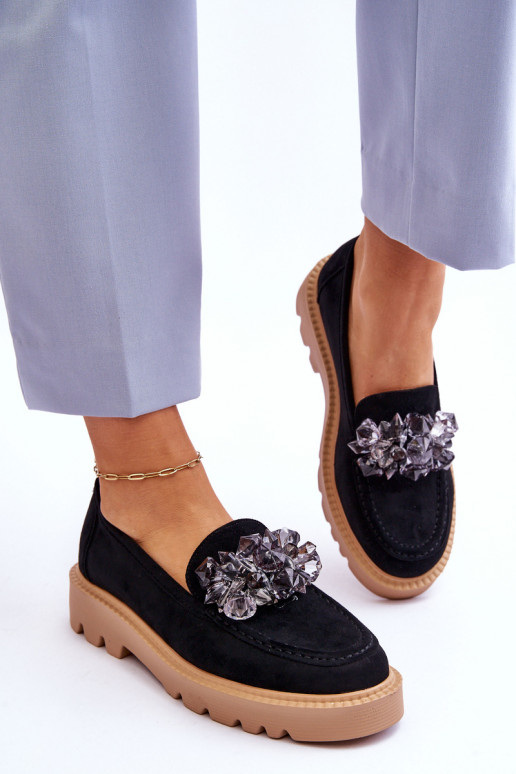 Fashionable suede moccasins with crystals Black Demeris Fashionable suede moccasins with crystals Black Demeris