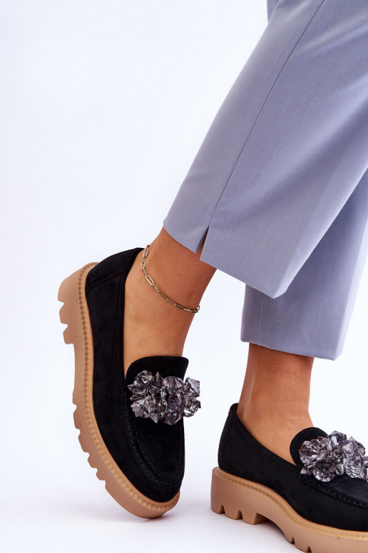 Fashionable suede moccasins with crystals Black Demeris Fashionable suede moccasins with crystals Black Demeris