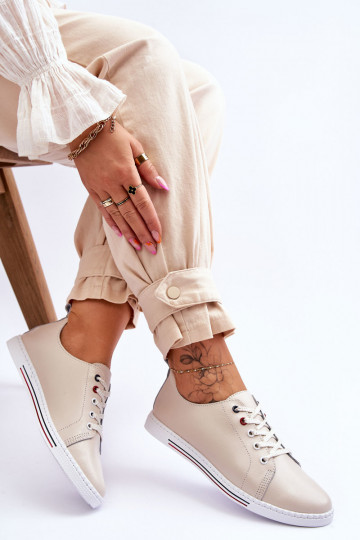 Women's Leather Sneakers Beige S.Barski LR268R 2