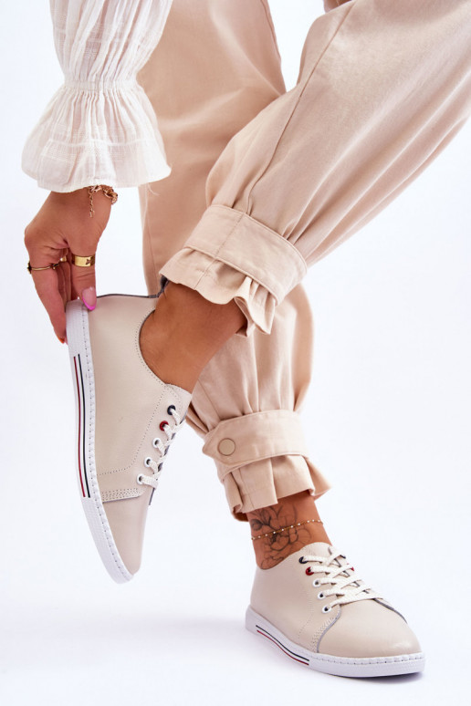 Women's Leather Sneakers Beige S.Barski LR268R Women's Leather Sneakers Beige S.Barski LR268R