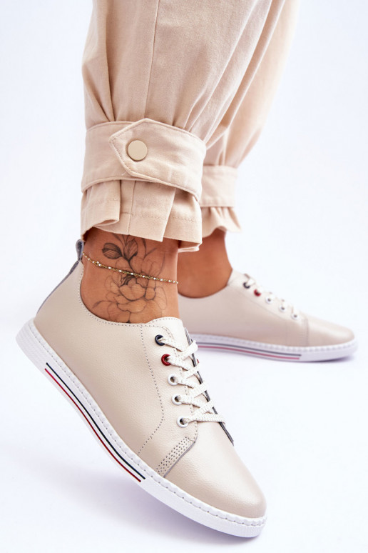 Women's Leather Sneakers Beige S.Barski LR268R Women's Leather Sneakers Beige S.Barski LR268R
