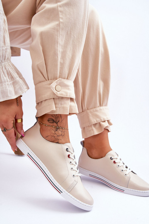 Women's Leather Sneakers Beige S.Barski LR268R Women's Leather Sneakers Beige S.Barski LR268R