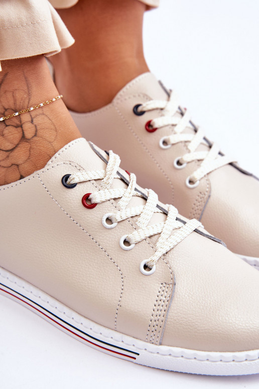 Women's Leather Sneakers Beige S.Barski LR268R Women's Leather Sneakers Beige S.Barski LR268R