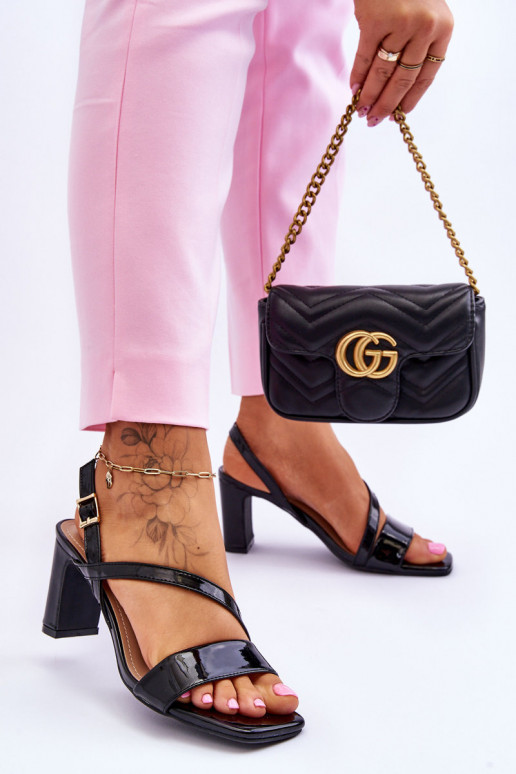 Women's Lacquered Sandals On Heel Black Carrie Women's Lacquered Sandals On Heel Black Carrie