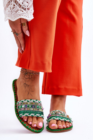 Women's Embellished Slippers Green Bellisa 2