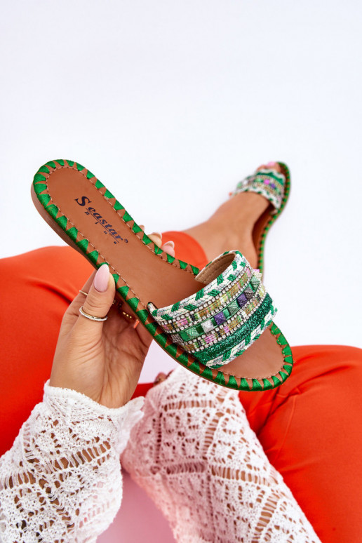 Women's Embellished Slippers Green Bellisa Women's Embellished Slippers Green Bellisa