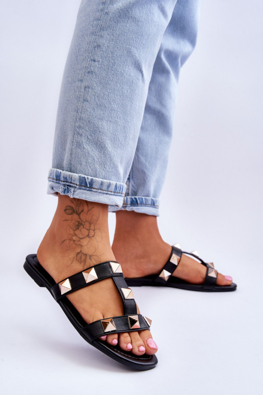 Women's Slippers With Large Studs Black Mercure
