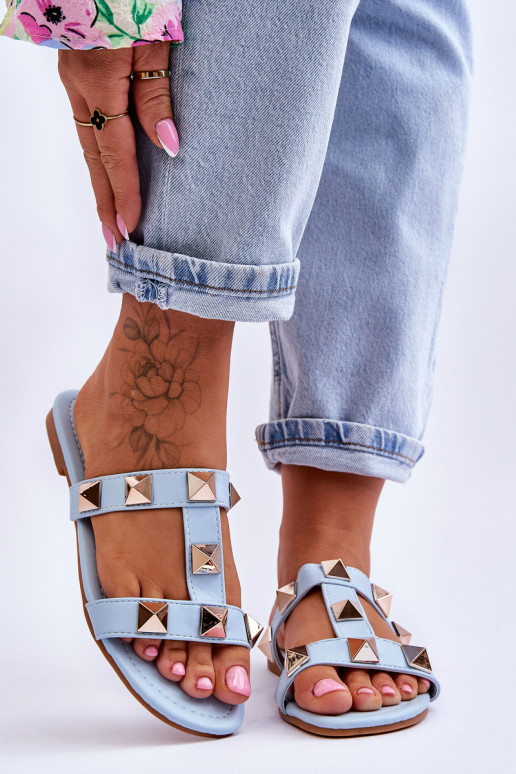 Women's Slippers With Large Studs Blue Mercure Women's Slippers With Large Studs Blue Mercure