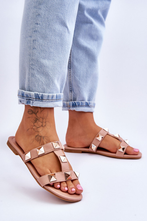 Women's Slippers With Large Studs Nude Mercure Women's Slippers With Large Studs Nude Mercure