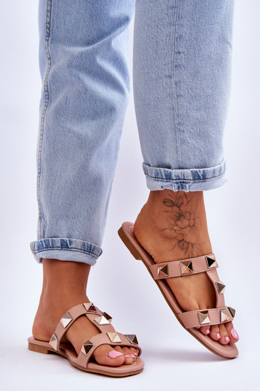 Women's Slippers With Large Studs Nude Mercure Women's Slippers With Large Studs Nude Mercure