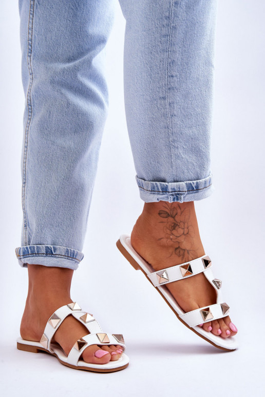 Women's Slippers With Large Studs White Mercure Women's Slippers With Large Studs White Mercure