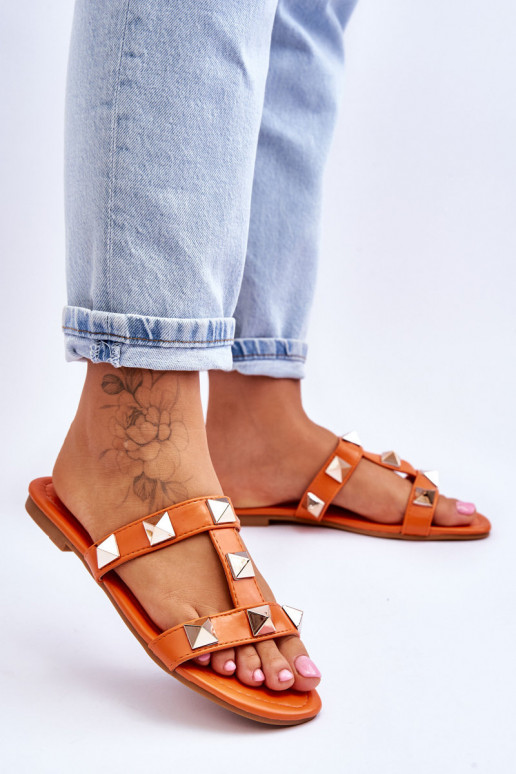 Women's Slippers With Large Studs Orange Mercure Women's Slippers With Large Studs Orange Mercure