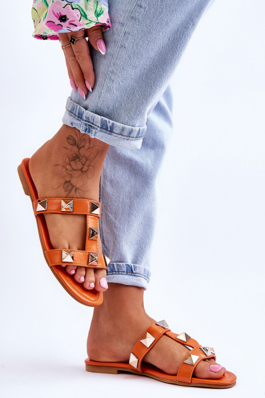 Women's Slippers With Large Studs Orange Mercure Women's Slippers With Large Studs Orange Mercure