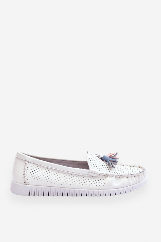 Women's Openwork Leather Loafers White Lanzarot Women's Openwork Leather Loafers White Lanzarot