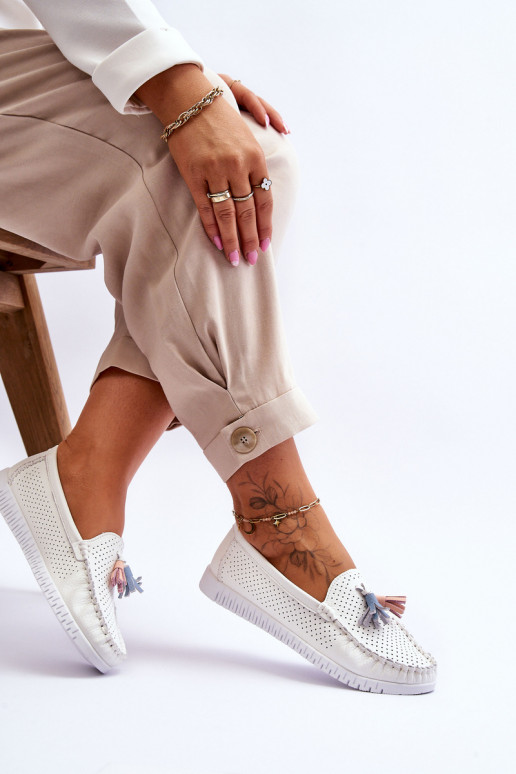 Women's Openwork Leather Loafers White Lanzarot Women's Openwork Leather Loafers White Lanzarot