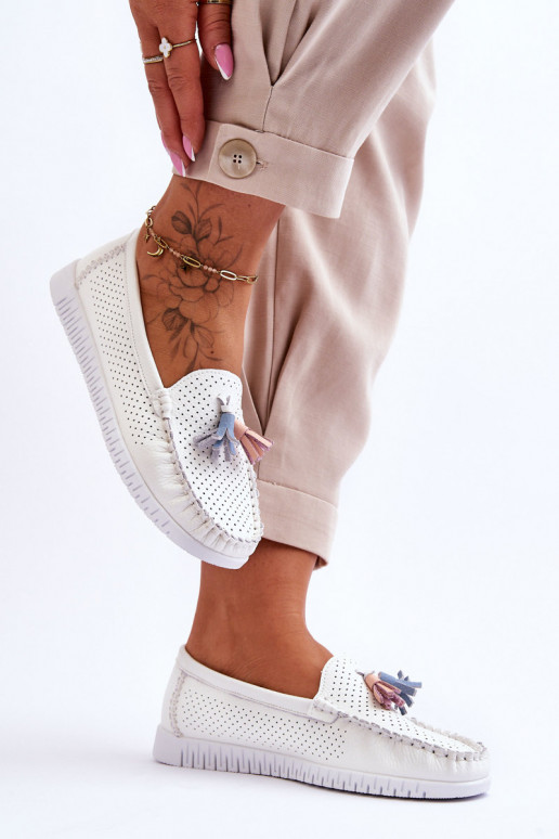 Women's Openwork Leather Loafers White Lanzarot Women's Openwork Leather Loafers White Lanzarot