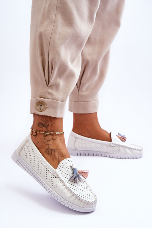 Women's Openwork Leather Loafers White Lanzarot Women's Openwork Leather Loafers White Lanzarot