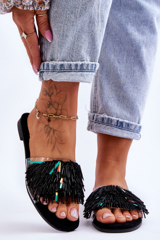 Women's Slippers With Fashionable Decorations S.Barski KV-576-4 Black Women's Slippers With Fashionable Decorations S.Barski KV-576-4 Black