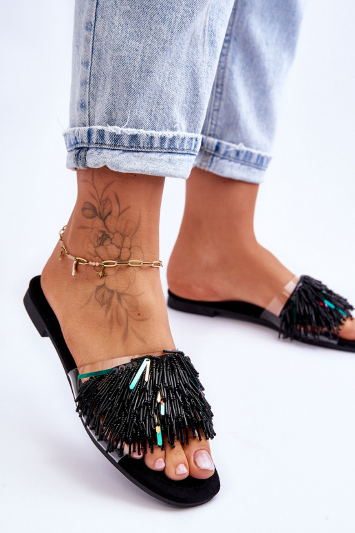 Women's Slippers With Fashionable Decorations S.Barski KV-576-4 Black Women's Slippers With Fashionable Decorations S.Barski KV-576-4 Black