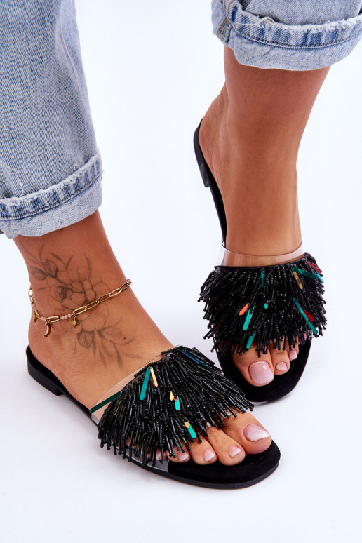 Women's Slippers With Fashionable Decorations S.Barski KV-576-4 Black Women's Slippers With Fashionable Decorations S.Barski KV-576-4 Black