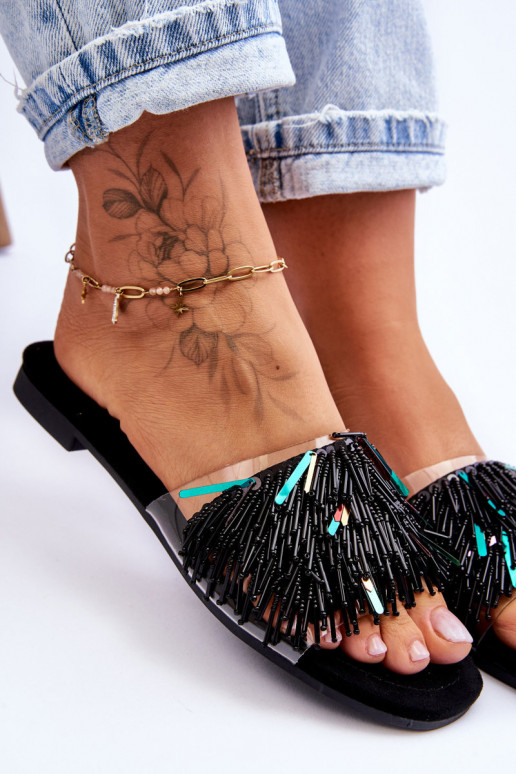 Women's Slippers With Fashionable Decorations S.Barski KV-576-4 Black Women's Slippers With Fashionable Decorations S.Barski KV-576-4 Black