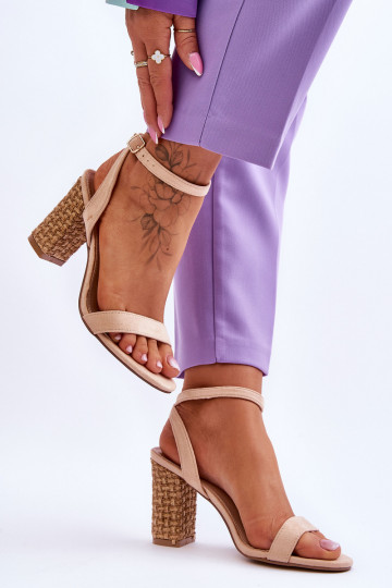 Suede Sandals On A Braided Heel Beige Selila 2