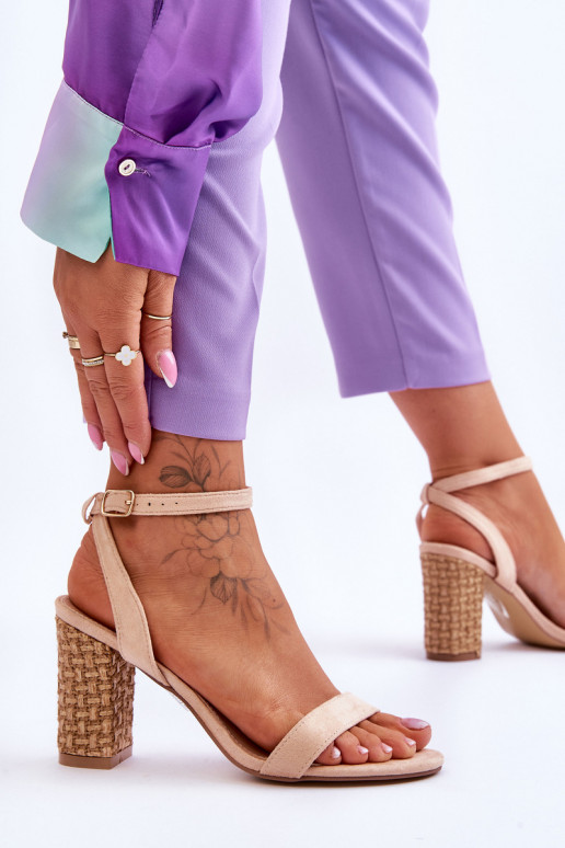 Suede Sandals On A Braided Heel Beige Selila