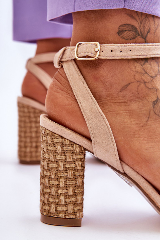Suede Sandals On A Braided Heel Beige Selila