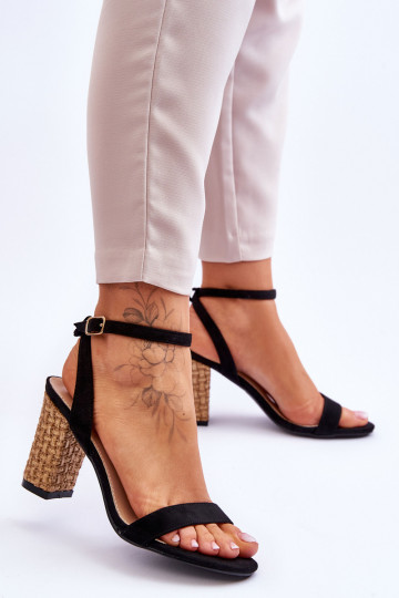 Suede Sandals On A Braided Heel Black Selila 2