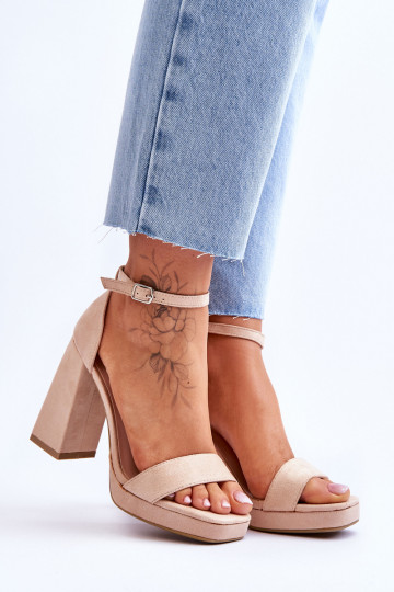 Fashionable Suede Square Heel Sandals Beige Merila 2