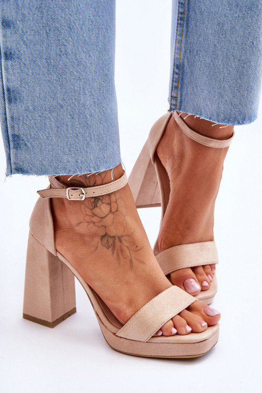 Fashionable Suede Square Heel Sandals Beige Merila Fashionable Suede Square Heel Sandals Beige Merila