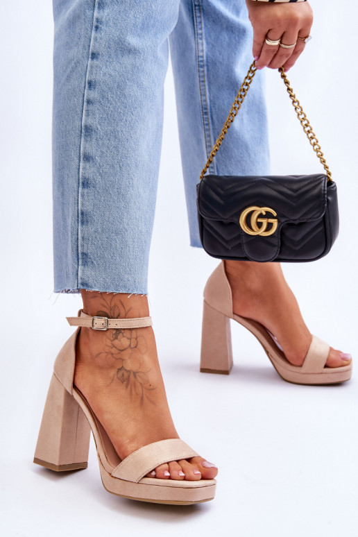 Fashionable Suede Square Heel Sandals Beige Merila Fashionable Suede Square Heel Sandals Beige Merila