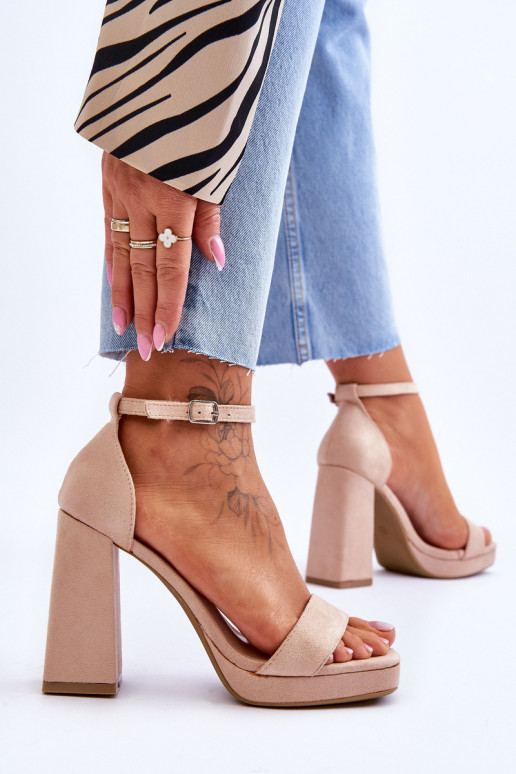 Fashionable Suede Square Heel Sandals Beige Merila Fashionable Suede Square Heel Sandals Beige Merila