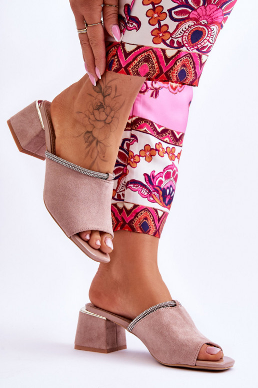 Suede High Heel Slippers S.Barski KV-612-2 Beige Suede High Heel Slippers S.Barski KV-612-2 Beige