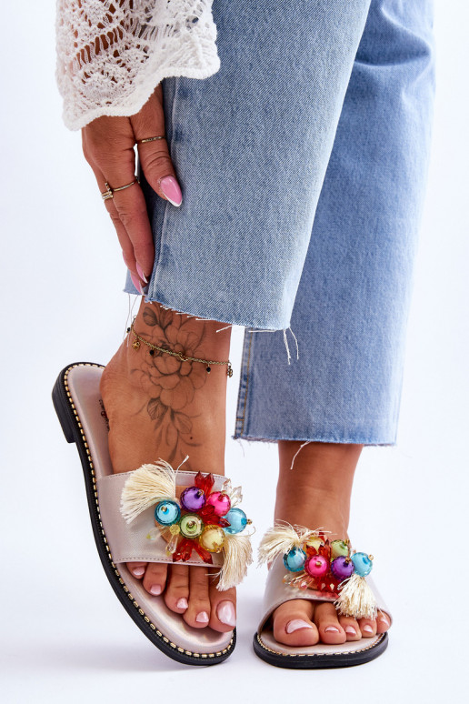 Slippers With Decorative Beads S.Barski KV-2775-47 Nude Slippers With Decorative Beads S.Barski KV-2775-47 Nude