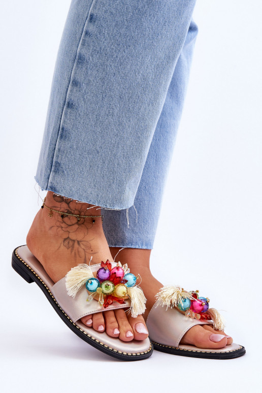 Slippers With Decorative Beads S.Barski KV-2775-47 Nude Slippers With Decorative Beads S.Barski KV-2775-47 Nude